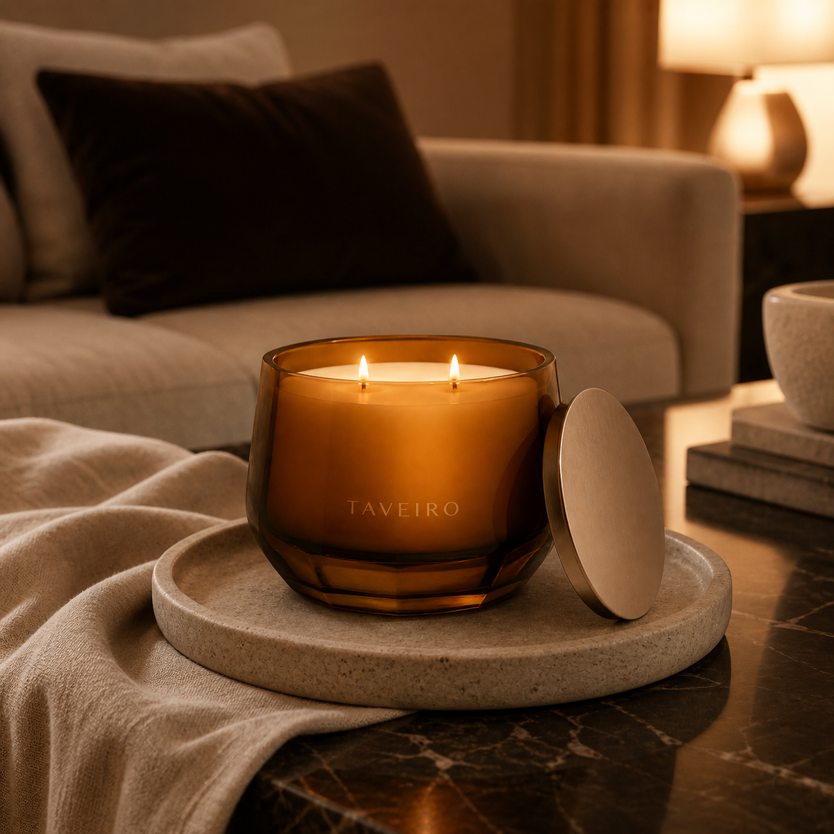 Ember Glass Two-Wick Scented Candle by Taveiro